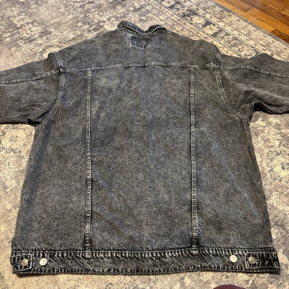 American Eagle Outfitters Jacket Mens 2XLarge Black Denim Trucker Jean Washed - Picture 7 of 11